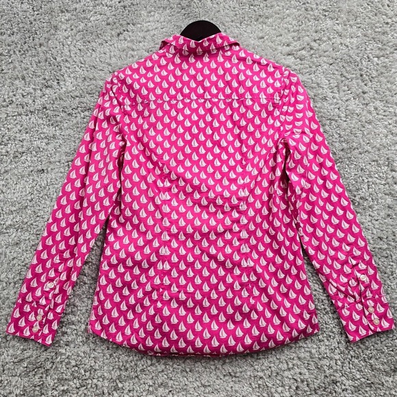 Vineyard Vines Shirt Womens 2 Pink Button Up Long Sleeve Sail Boats Nautical - Picture 8 of 12